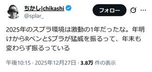 【朗報】スプラ元プロ「2025年のスプラ環境は激動の年だった」のサムネイル画像